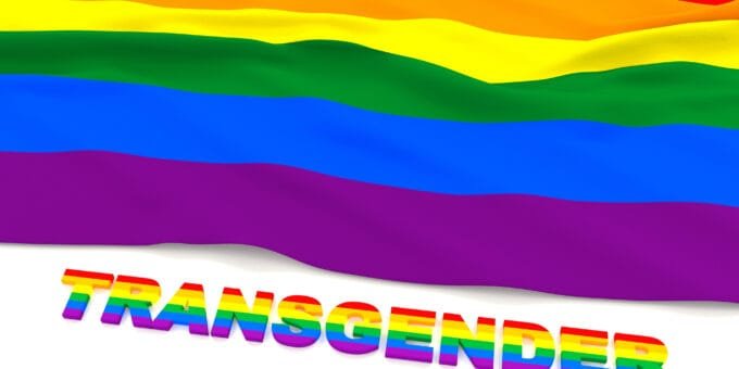 LGBT flag and text transgender. 3D rendering.